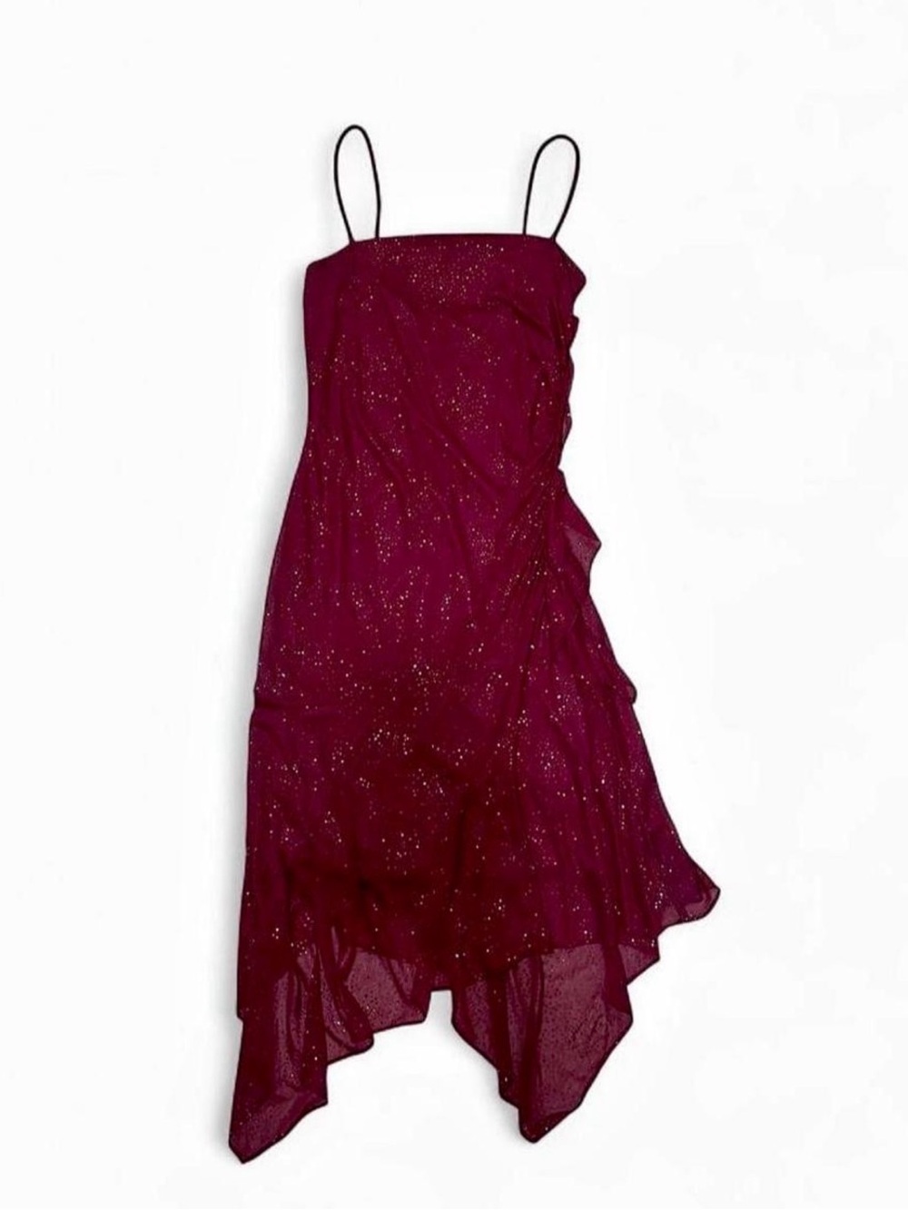 Vintage Y2K Niki By Niki Livas Maroon Glitter Handkerchief Hem Dress Size 14